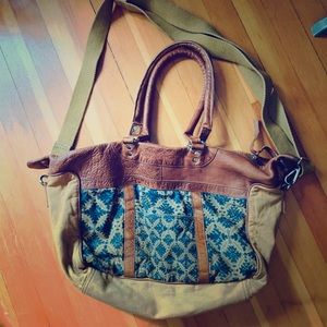 Large Weekender bag leather/canvas and embroidered